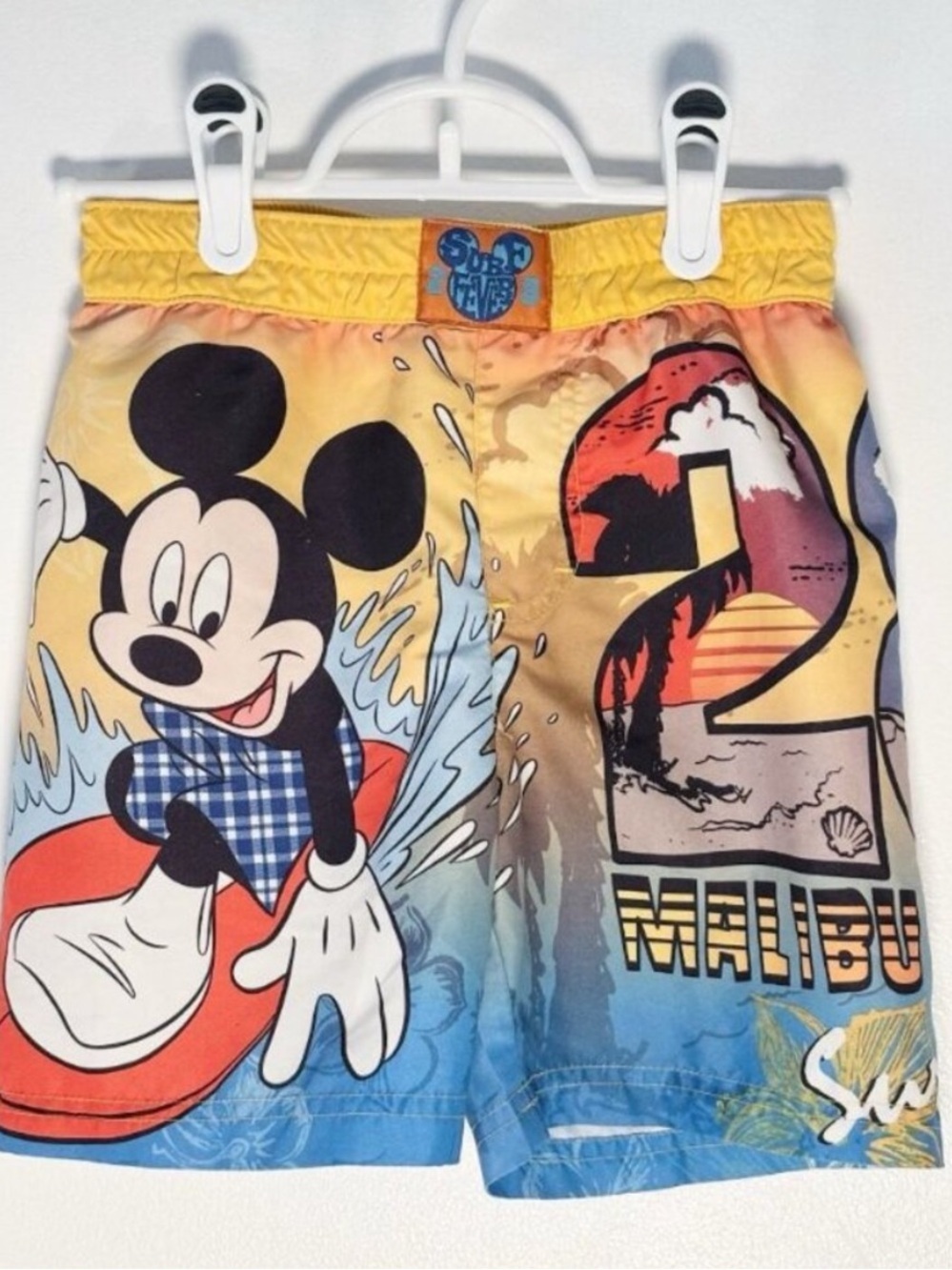 Vintage Disney Mickey Mouse Malibu Surf Swim Trunks Vibrant Summer Graphic Boy